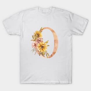 Watercolor sunflower bouquet monogram letter O T-Shirt